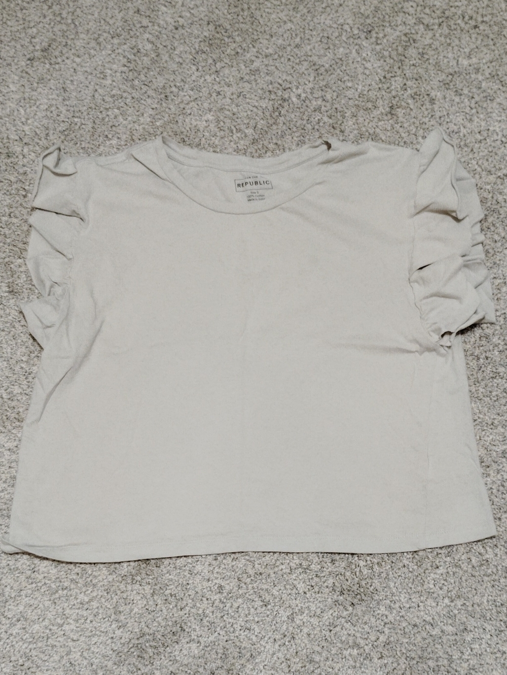 For The Republic Cream Short Sleeve Ruffle Tee